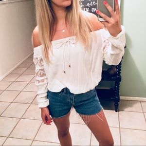 Off shoulder white lace top